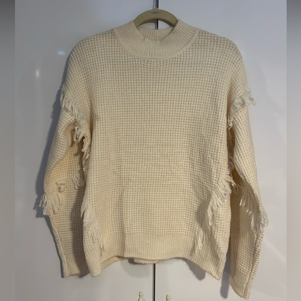 Michael Kors cream, fringed sweater. Size M. Never worn